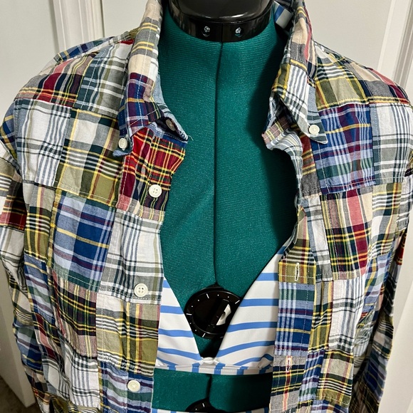 Blue/White Stripe Bikini w/Madras Plaid Cover Up & 2 sets Coordinated Earrings - Picture 3 of 11